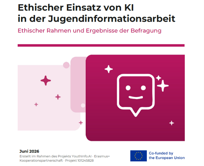 Titel "Ethischer Einsatz von KI in der Jugendinformationsarbeit" mit Logo der EU